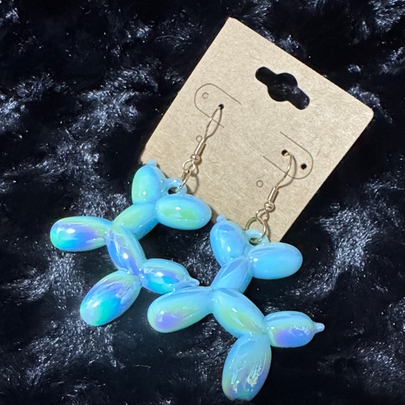 Jewelry - Blue Iridescent Balloon Dog Earrings